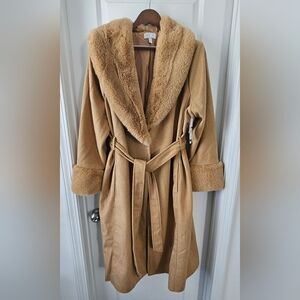 Sofia by Sofia Vergara Camel Faux Fur Pea Coat